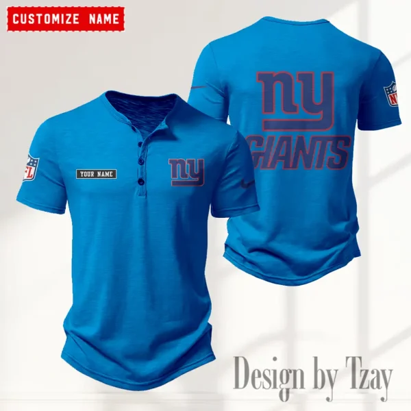 New York Giants Men's Button Henley Collar T-Shirt New Fashion 2025 SPTMBHCTS024