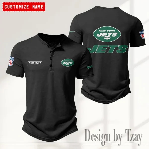 New York Jets Men's Button Henley Collar T-Shirt New Fashion 2025 SPTMBHCTS025