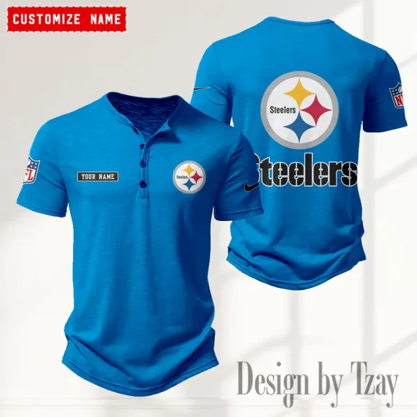 Pittsburgh Steelers Men's Button Henley Collar T-Shirt New Fashion 2025 SPTMBHCTS027 - Image 5