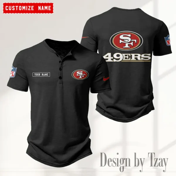 San Francisco 49ers Men's Button Henley Collar T-Shirt New Fashion 2025 SPTMBHCTS028 - Image 4