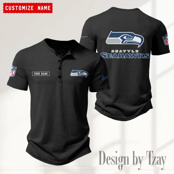 Seattle Seahawks Men's Button Henley Collar T-Shirt New Fashion 2025 SPTMBHCTS029