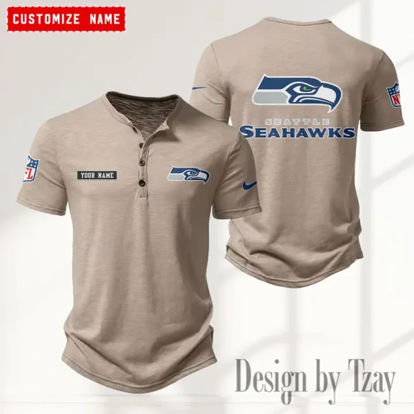 Seattle Seahawks Men's Button Henley Collar T-Shirt New Fashion 2025 SPTMBHCTS029 - Image 3