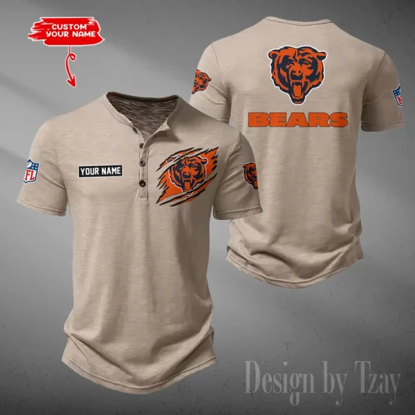 Chicago Bears Men's Button Henley Collar T-Shirt New Fashion 2025 SPTMBHCTS041 - Image 2