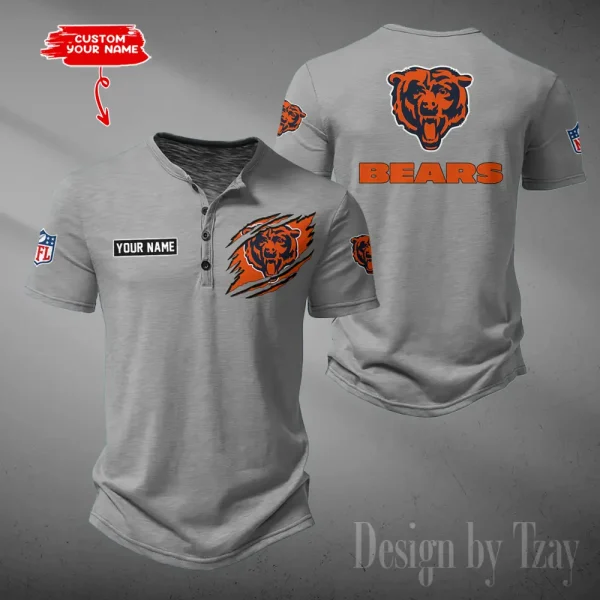 Chicago Bears Men's Button Henley Collar T-Shirt New Fashion 2025 SPTMBHCTS041 - Image 3