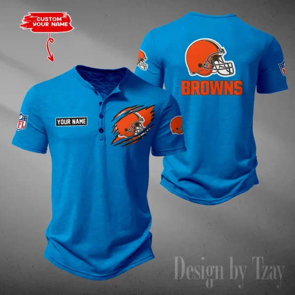 Cleveland Browns Men's Button Henley Collar T-Shirt New Fashion 2025 SPTMBHCTS043
