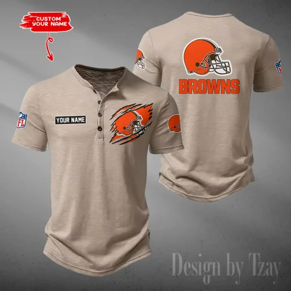 Cleveland Browns Men's Button Henley Collar T-Shirt New Fashion 2025 SPTMBHCTS043 - Image 2