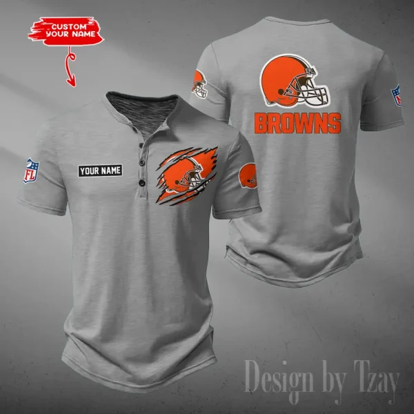 Cleveland Browns Men's Button Henley Collar T-Shirt New Fashion 2025 SPTMBHCTS043 - Image 3
