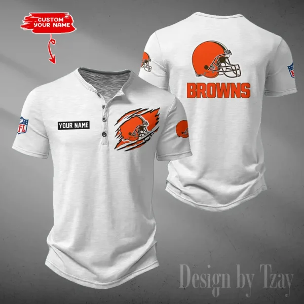 Cleveland Browns Men's Button Henley Collar T-Shirt New Fashion 2025 SPTMBHCTS043 - Image 4