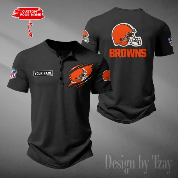 Cleveland Browns Men's Button Henley Collar T-Shirt New Fashion 2025 SPTMBHCTS043 - Image 5