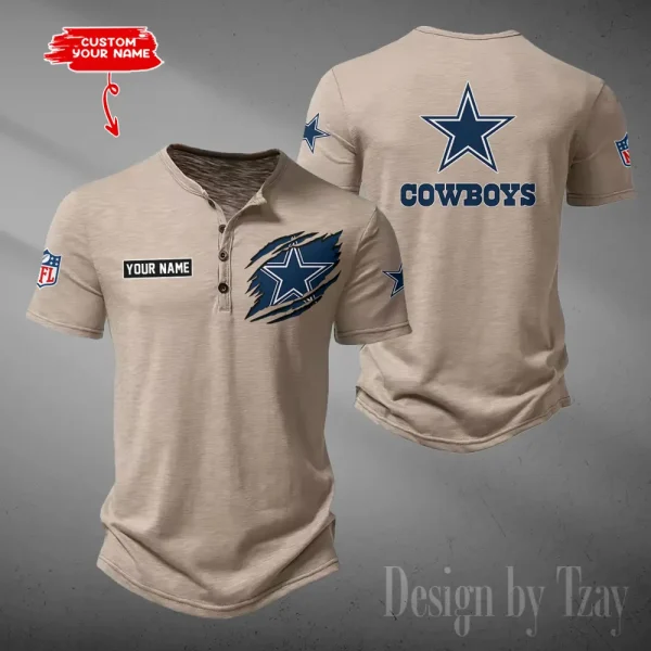 Dallas Cowboys Men's Button Henley Collar T-Shirt New Fashion 2025 SPTMBHCTS044 - Image 3