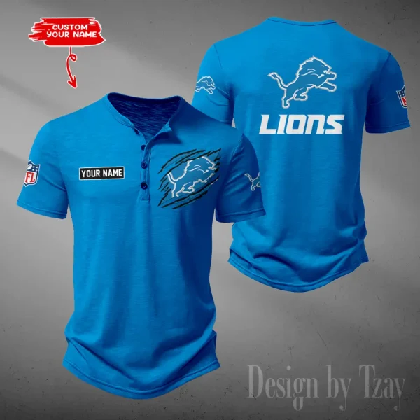 Detroit Lions Men's Button Henley Collar T-Shirt New Fashion 2025 SPTMBHCTS046