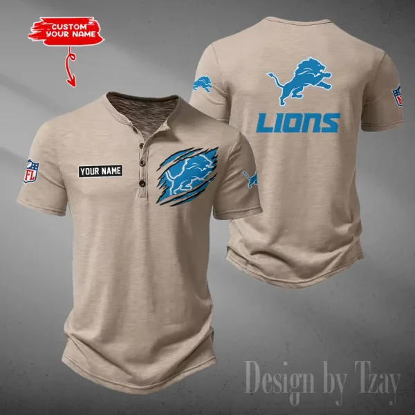 Detroit Lions Men's Button Henley Collar T-Shirt New Fashion 2025 SPTMBHCTS046 - Image 2