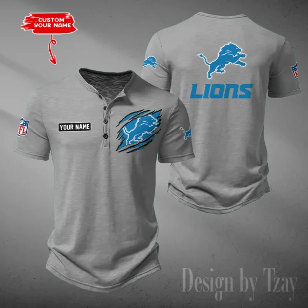 Detroit Lions Men's Button Henley Collar T-Shirt New Fashion 2025 SPTMBHCTS046 - Image 3