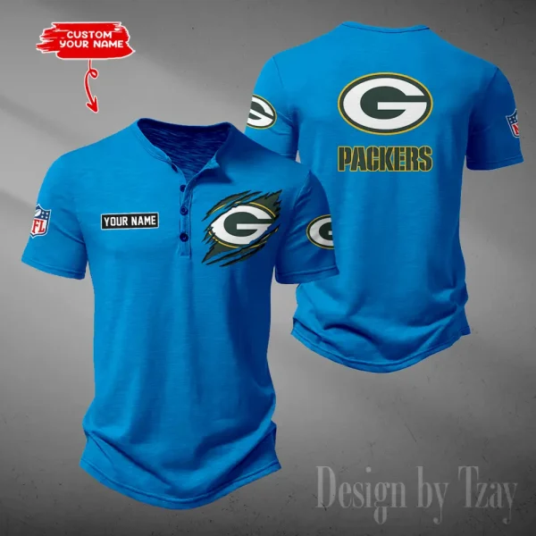 Green Bay Packers Men's Button Henley Collar T-Shirt New Fashion 2025 SPTMBHCTS047