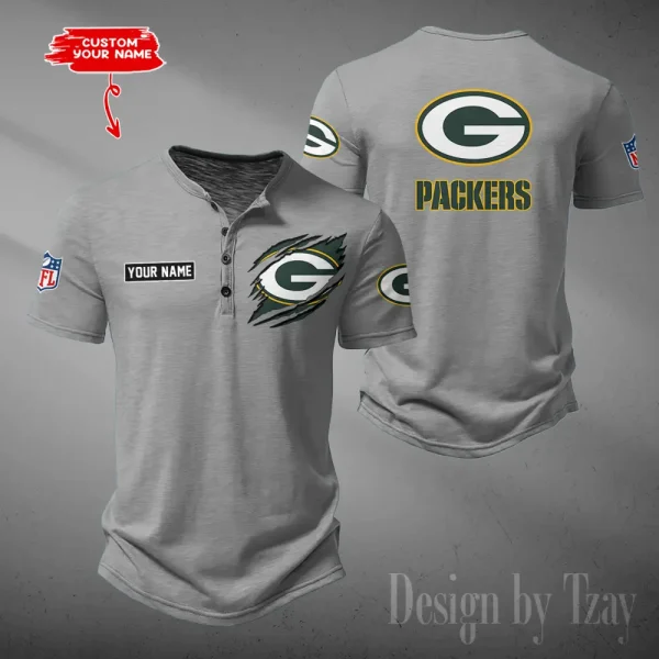Green Bay Packers Men's Button Henley Collar T-Shirt New Fashion 2025 SPTMBHCTS047 - Image 3