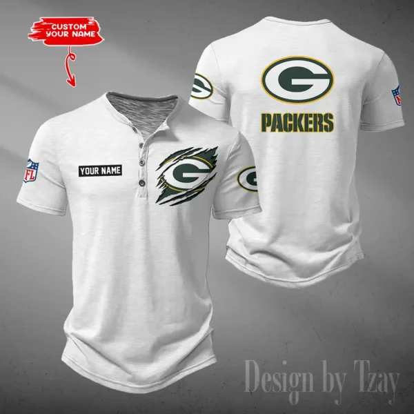 Green Bay Packers Men's Button Henley Collar T-Shirt New Fashion 2025 SPTMBHCTS047 - Image 4