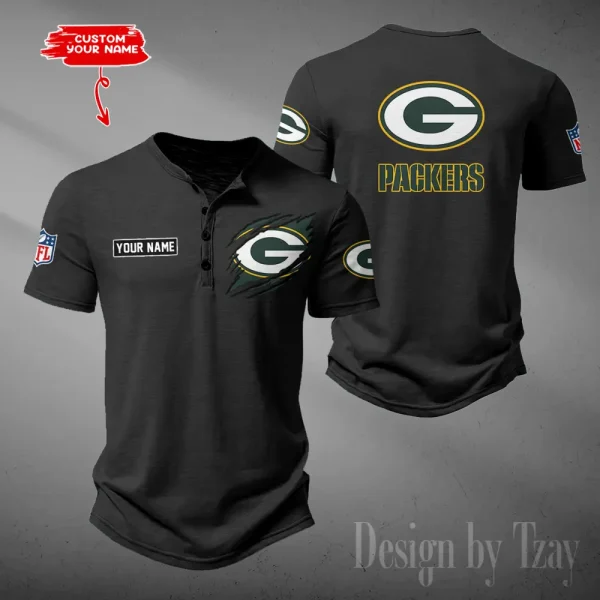 Green Bay Packers Men's Button Henley Collar T-Shirt New Fashion 2025 SPTMBHCTS047 - Image 5