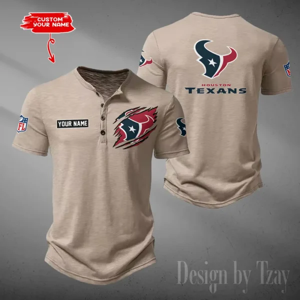 Houston Texans Men's Button Henley Collar T-Shirt New Fashion 2025 SPTMBHCTS048 - Image 2