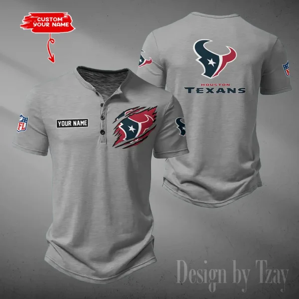 Houston Texans Men's Button Henley Collar T-Shirt New Fashion 2025 SPTMBHCTS048 - Image 3