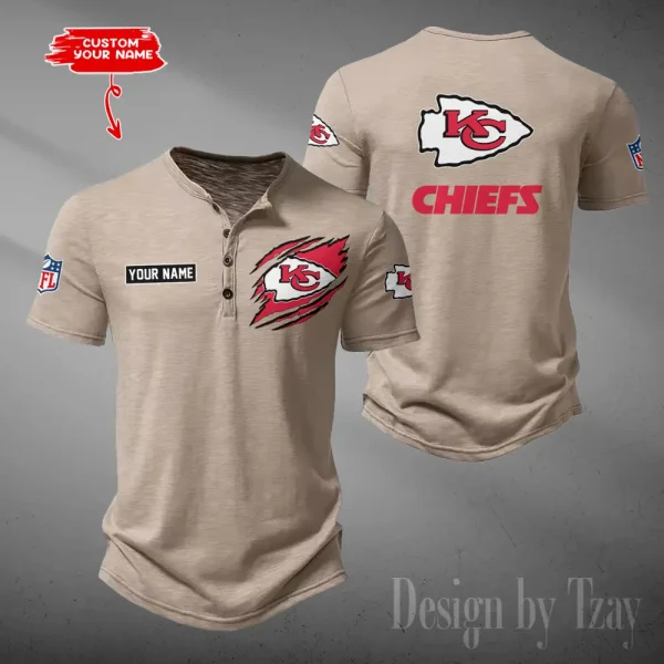 Kansas City Chiefs Men's Button Henley Collar T-Shirt New Fashion 2025 SPTMBHCTS051 - Image 2