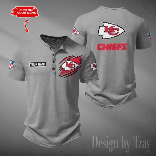 Kansas City Chiefs Men's Button Henley Collar T-Shirt New Fashion 2025 SPTMBHCTS051 - Image 3