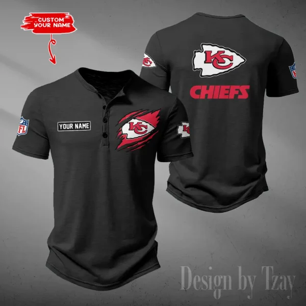 Kansas City Chiefs Men's Button Henley Collar T-Shirt New Fashion 2025 SPTMBHCTS051 - Image 5