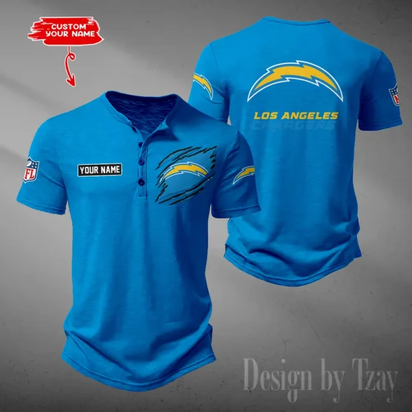 Los Angeles Chargers Men's Button Henley Collar T-Shirt New Fashion 2025 SPTMBHCTS053