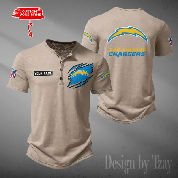 Los Angeles Chargers Men's Button Henley Collar T-Shirt New Fashion 2025 SPTMBHCTS053 - Image 2