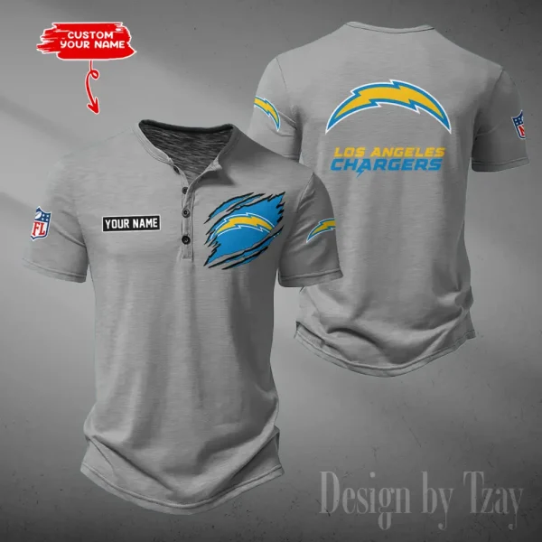 Los Angeles Chargers Men's Button Henley Collar T-Shirt New Fashion 2025 SPTMBHCTS053 - Image 3