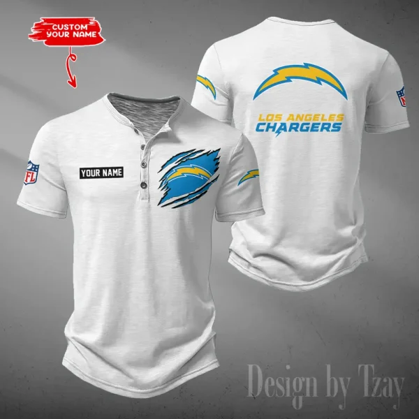 Los Angeles Chargers Men's Button Henley Collar T-Shirt New Fashion 2025 SPTMBHCTS053 - Image 4