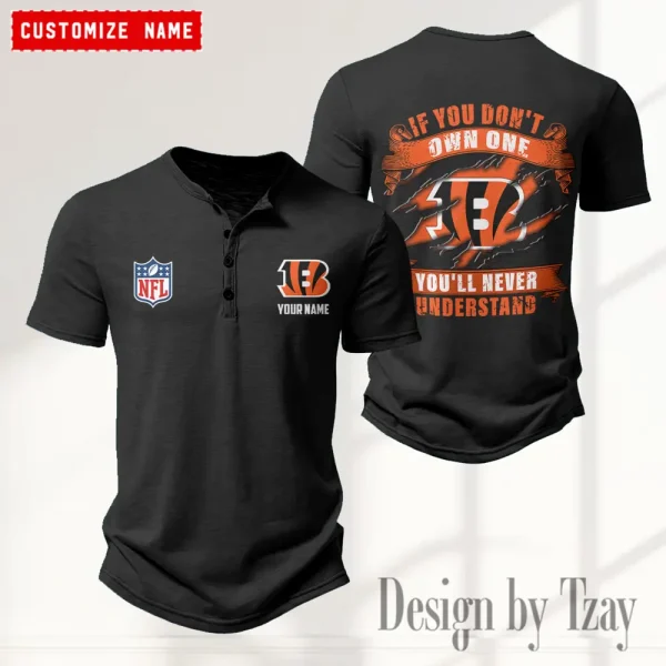 Cincinnati Bengals Men's Button Henley Collar T-Shirt New Fashion 2025 SPTMBHCTS071