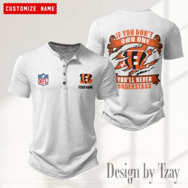 Cincinnati Bengals Men's Button Henley Collar T-Shirt New Fashion 2025 SPTMBHCTS071 - Image 3