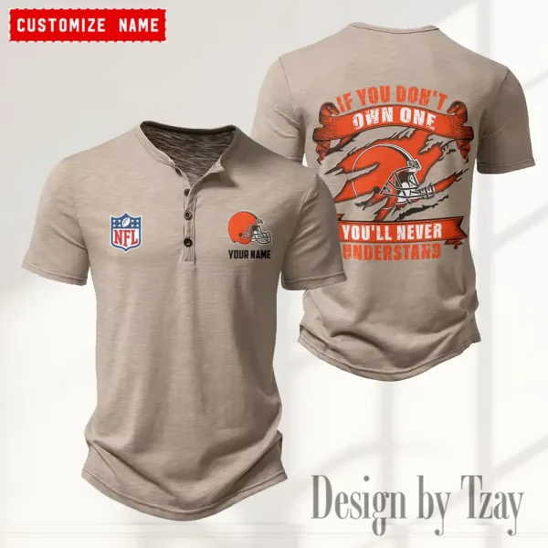 Cleveland Browns Men's Button Henley Collar T-Shirt New Fashion 2025 SPTMBHCTS072 - Image 2