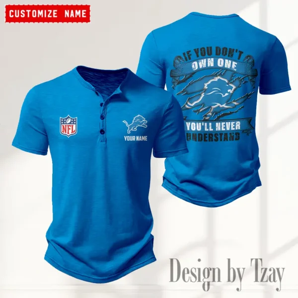 Detroit Lions Men's Button Henley Collar T-Shirt New Fashion 2025 SPTMBHCTS075