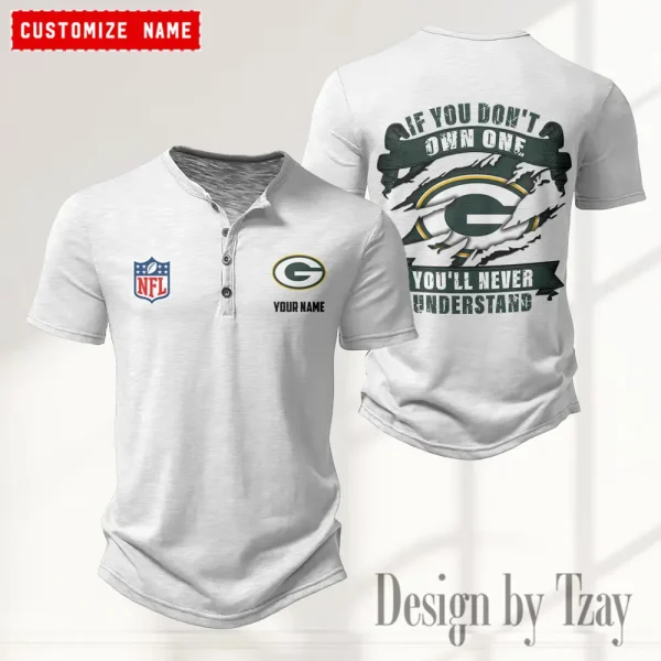 Green Bay Packers Men's Button Henley Collar T-Shirt New Fashion 2025 SPTMBHCTS076 - Image 3