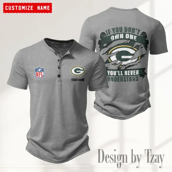 Green Bay Packers Men's Button Henley Collar T-Shirt New Fashion 2025 SPTMBHCTS076 - Image 5