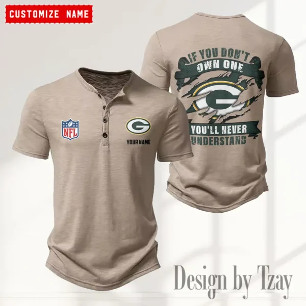Green Bay Packers Men's Button Henley Collar T-Shirt New Fashion 2025 SPTMBHCTS076