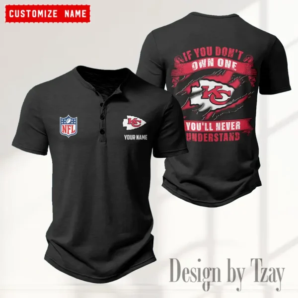 Kansas City Chiefs Men's Button Henley Collar T-Shirt New Fashion 2025 SPTMBHCTS080 - Image 2