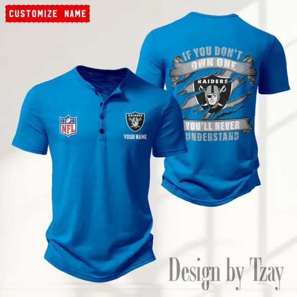 Las Vegas Raiders Men's Button Henley Collar T-Shirt New Fashion 2025 SPTMBHCTS081 - Image 2