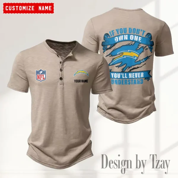 Los Angeles Chargers Men's Button Henley Collar T-Shirt New Fashion 2025 SPTMBHCTS082 - Image 2