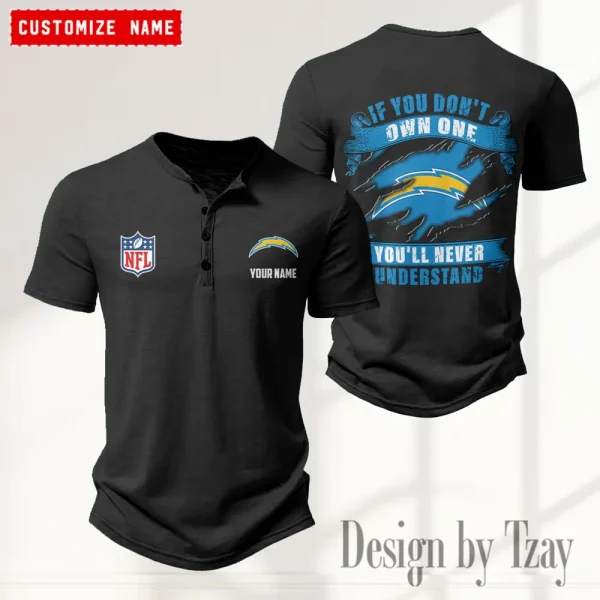 Los Angeles Chargers Men's Button Henley Collar T-Shirt New Fashion 2025 SPTMBHCTS082 - Image 3
