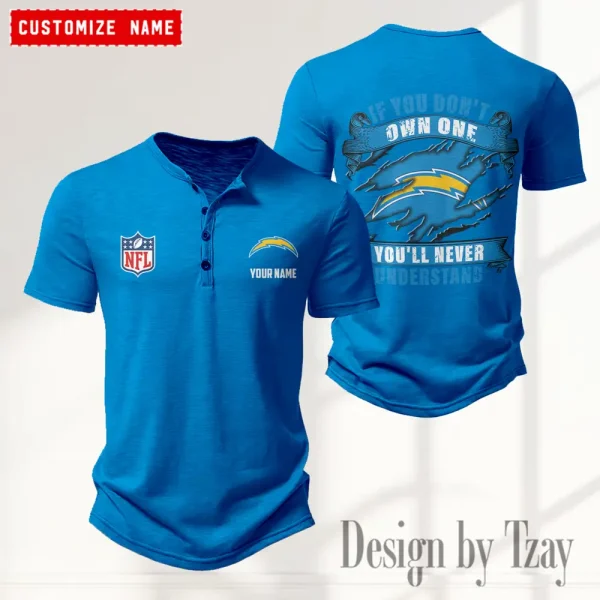 Los Angeles Chargers Men's Button Henley Collar T-Shirt New Fashion 2025 SPTMBHCTS082