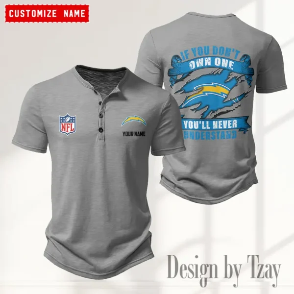 Los Angeles Chargers Men's Button Henley Collar T-Shirt New Fashion 2025 SPTMBHCTS082 - Image 5