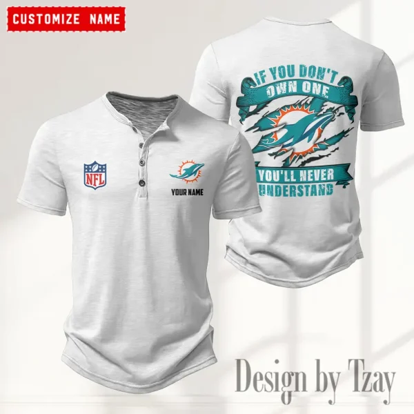 Miami Dolphins Men's Button Henley Collar T-Shirt New Fashion 2025 SPTMBHCTS084