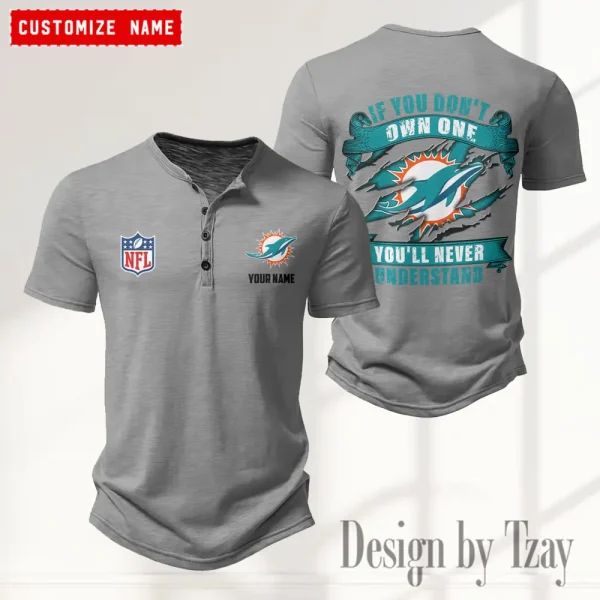 Miami Dolphins Men's Button Henley Collar T-Shirt New Fashion 2025 SPTMBHCTS084 - Image 2