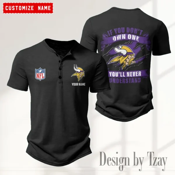 Minnesota Vikings Men's Button Henley Collar T-Shirt New Fashion 2025 SPTMBHCTS085