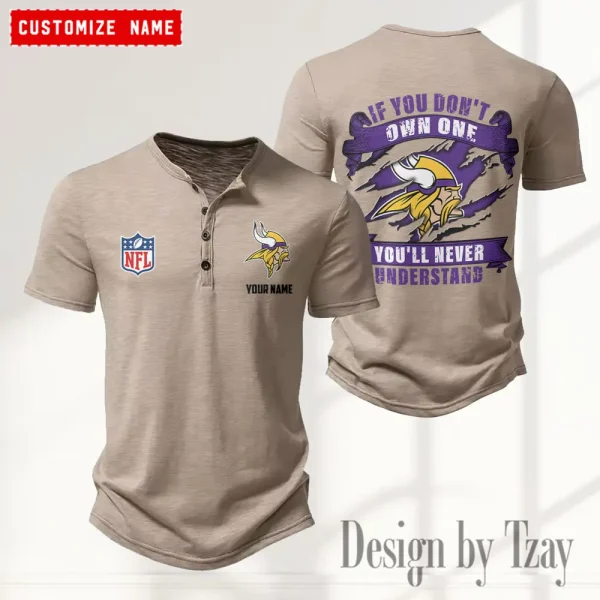 Minnesota Vikings Men's Button Henley Collar T-Shirt New Fashion 2025 SPTMBHCTS085 - Image 2