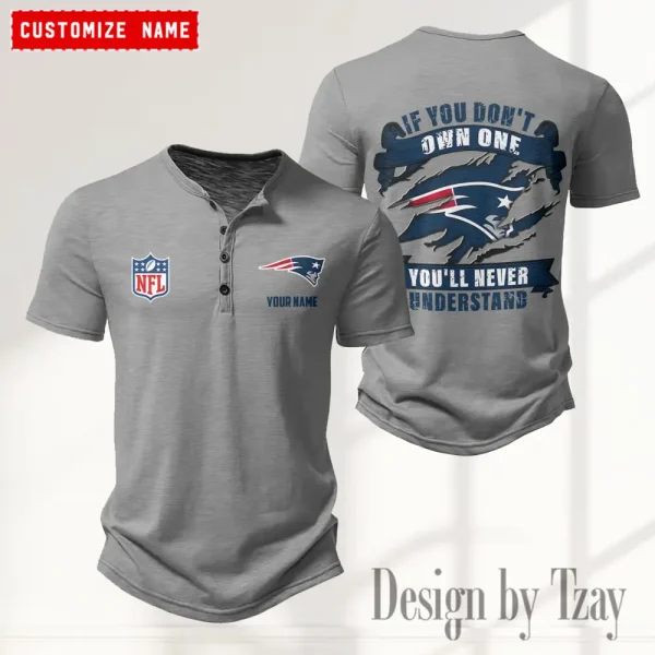 New England Patriots Men's Button Henley Collar T-Shirt New Fashion 2025 SPTMBHCTS086