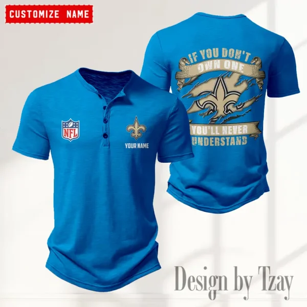 New Orleans Saints Men's Button Henley Collar T-Shirt New Fashion 2025 SPTMBHCTS087 - Image 2