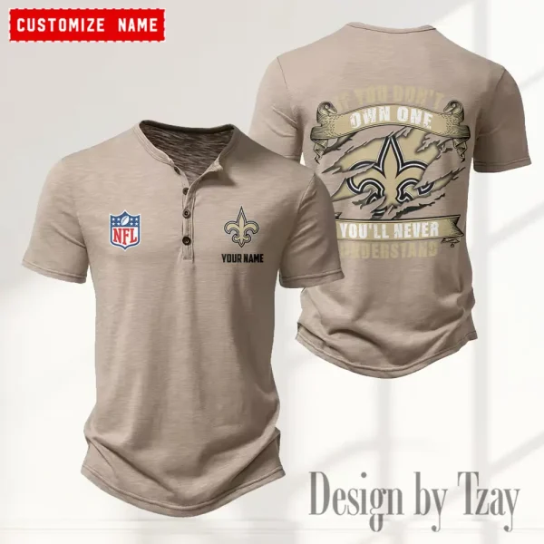 New Orleans Saints Men's Button Henley Collar T-Shirt New Fashion 2025 SPTMBHCTS087